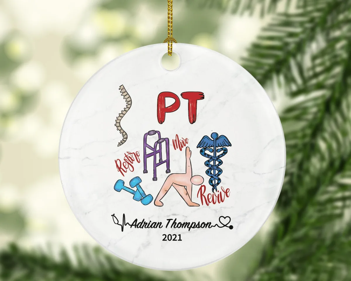 Physical Therapist Christmas Ornament, PT Personalized Gift, Physiotherapist Ornament, Medical Ornament
