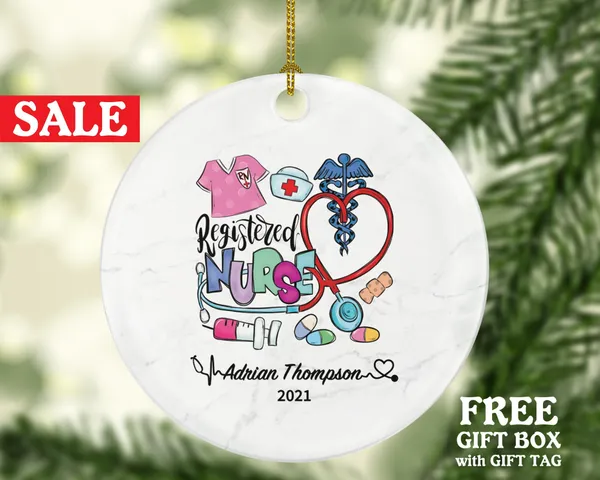 Registered Nurse RN Christmas Ornament Personalized - Nurse Health Worker Gift from Patient for Nurse Custom Medical