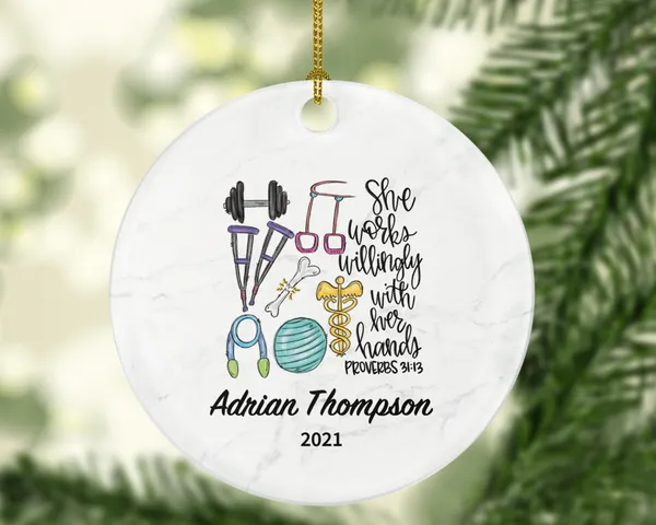 Physical Therapist Christmas Ornament for Female, PT Personalized Gift, Physiotherapist Ornament, Medical Ornament