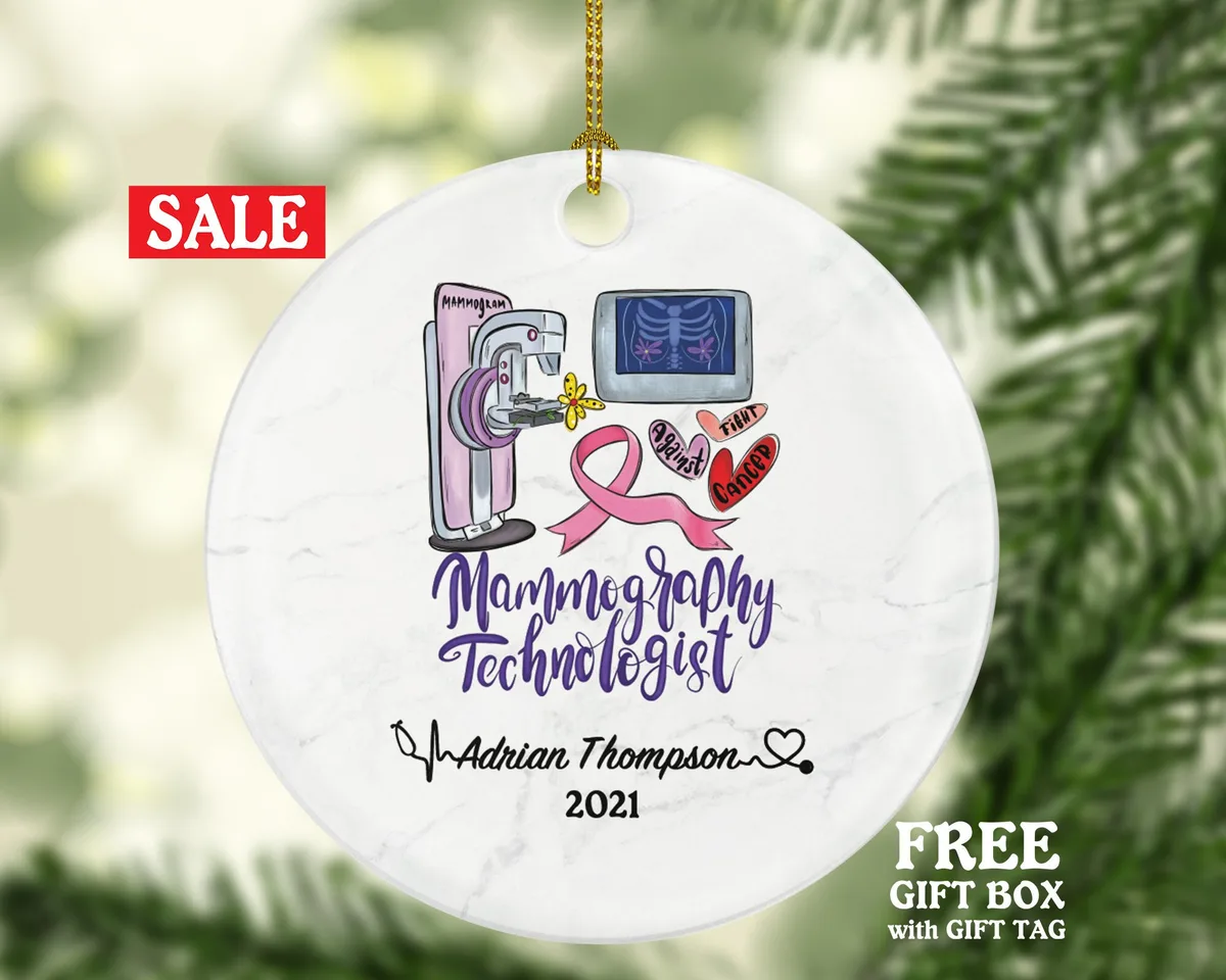Mammography tech Christmas Ornament Personalized - Radiology Breast Cancer Awareness  Medical Scan Health Worker Mammo Gift