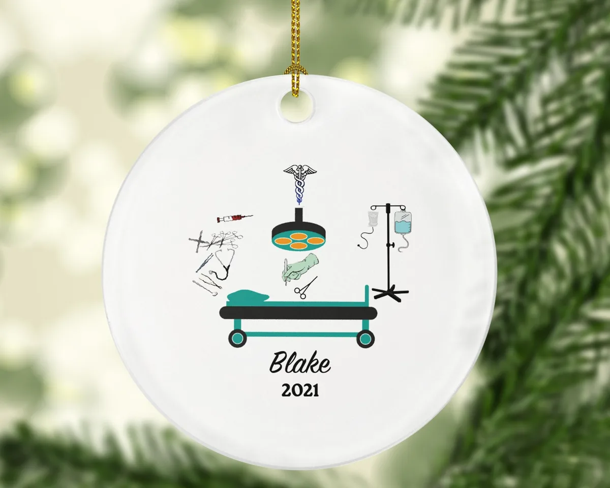 Surgeon Doctor Christmas Ornament Personalized - Surgery Medical Dr Gift for MD - Custom Name Year