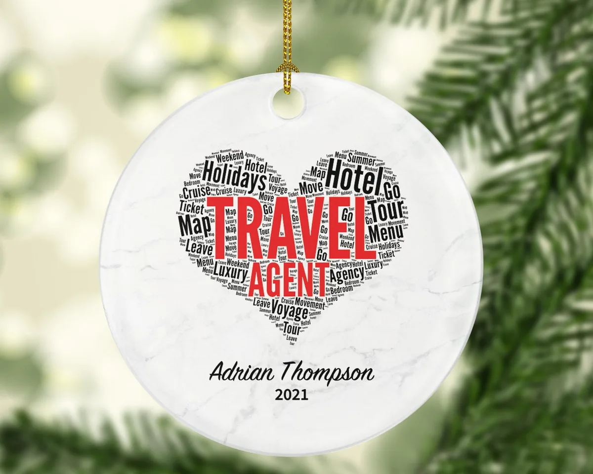 Travel Agent Worker Christmas Ornament Personalized - Vacation Travel Agent Gift For Employee Boss Employer - Custom Name Year