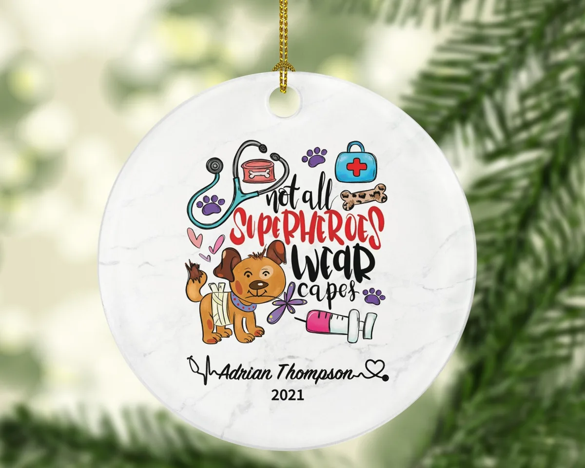 Veterinarian Christmas Ornament Personalized - Vet Animal Doctor Researcher Flower Pet Physician Medical Occupation Super Power Veterinary