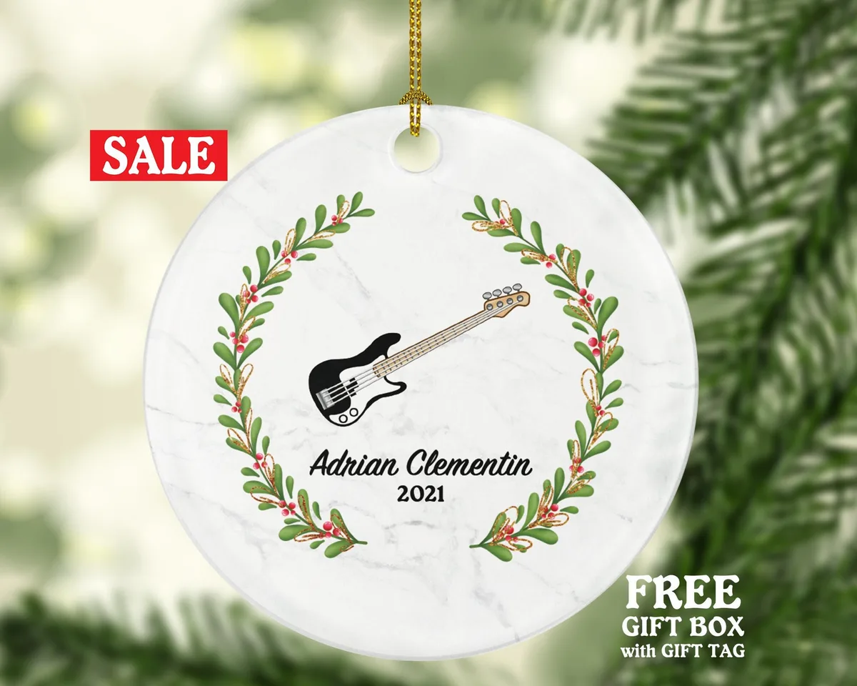 Electric Guitar Christmas Ornament Personalized - Musical Instrument Guitarist Playing Guitar Gift for Guitarist - Custom Name Year