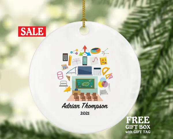 Math Teacher Christmas Ornament Personalized, Mathematics Teacher Christmas Tree Ornament, Math Professor Decor