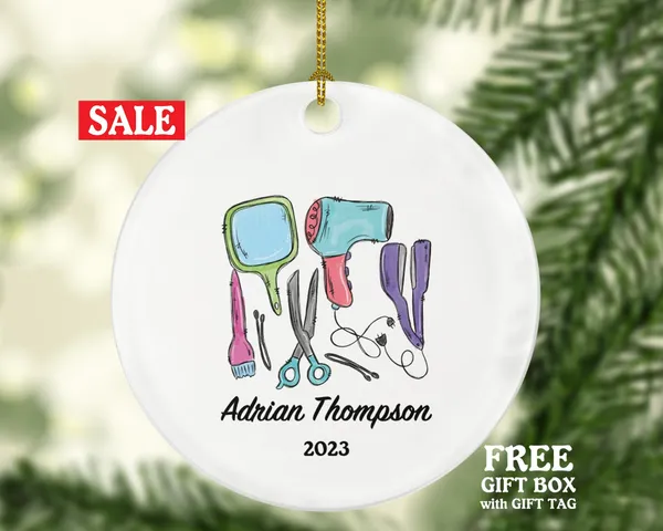 Hair Dresser, Stylist Christmas Ornament Personalized - Hair Stylist Gift Getting a Hair Cut - Custom Name Year