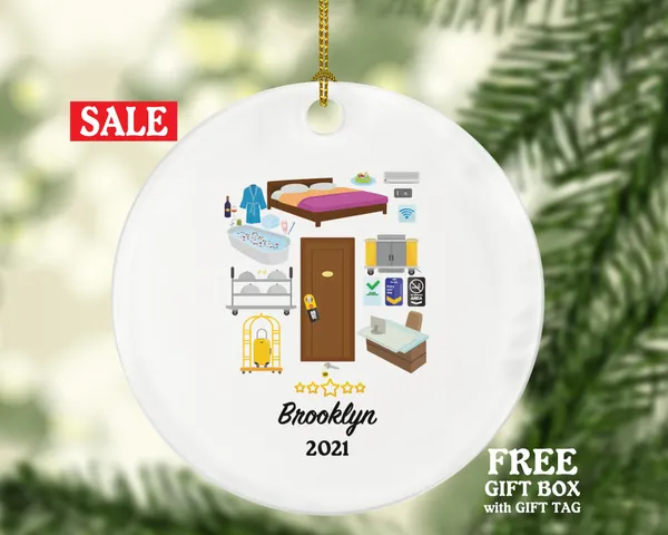 Hotel Worker Christmas Ornament Personalized - Gift for a Hotel Employee Employer Manager Housekeeper Custom Name