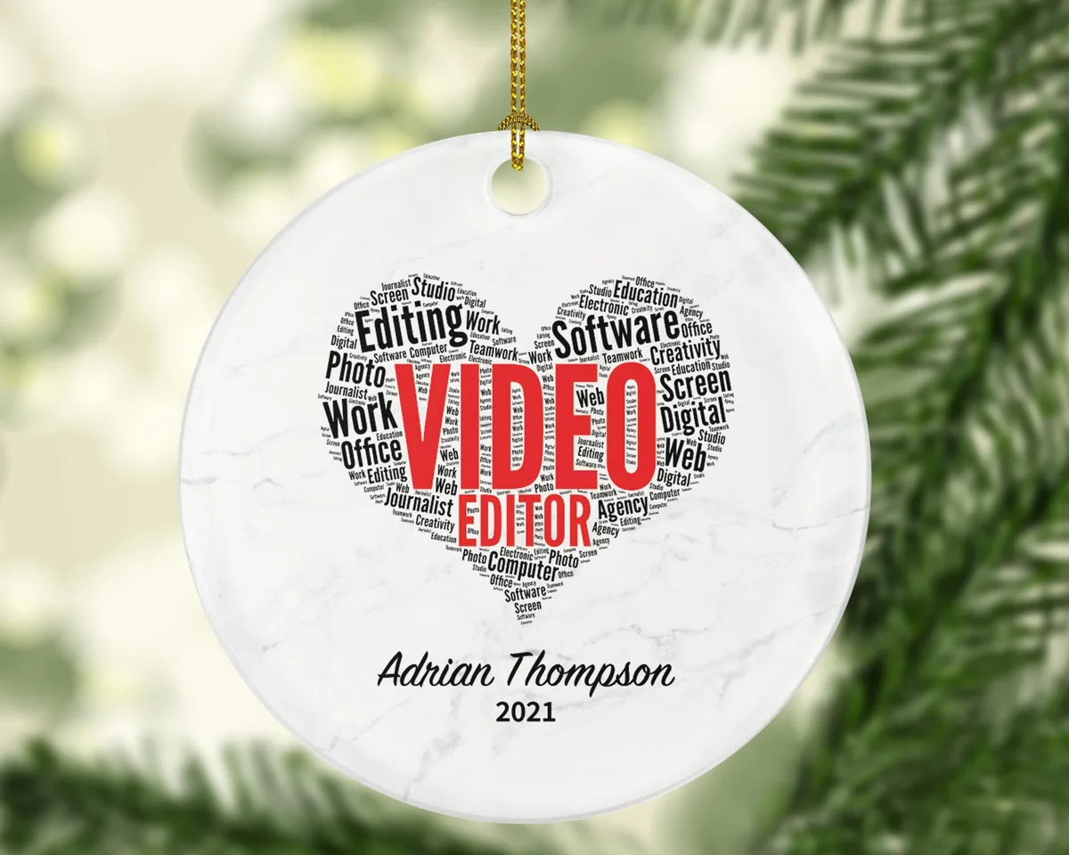 Video Editor Christmas Ornament Personalized - Video Editing Gift - Custom Name Year