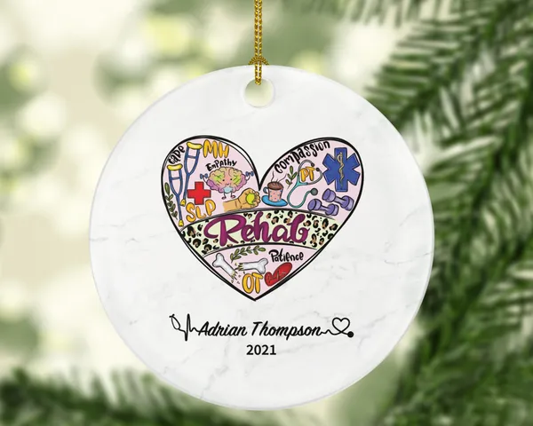 Rehabilitation Christmas Ornament Personalized - Health Worker, Physical Therapist, Physiotherapist, SLP, PT, OT, Medical Gift - Custom Name