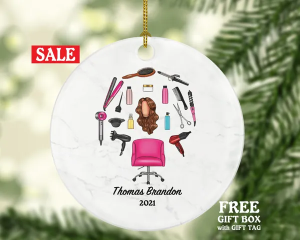 Hair Dresser, Stylist Christmas Ornament Personalized - Hair Stylist Gift Getting a Hair Cut - Custom Name Year