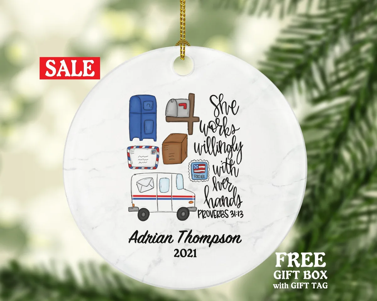 Mail Carrier Truck Postal Worker Christmas Ornament Personalized - Mailman Appreciation Gift Thank You Essential Worker Holiday