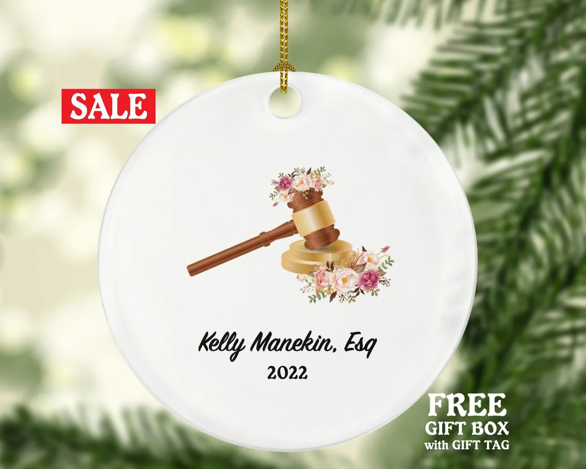 Personalized Lawyer Christmas Ornament, Custom Gift for Attorney at Law, Judge, Flower
