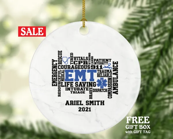Emergency Medical Technician  EMT Christmas Ornament Personalized - Fist Responder Ambulance Custom Name Year Holiday Gift