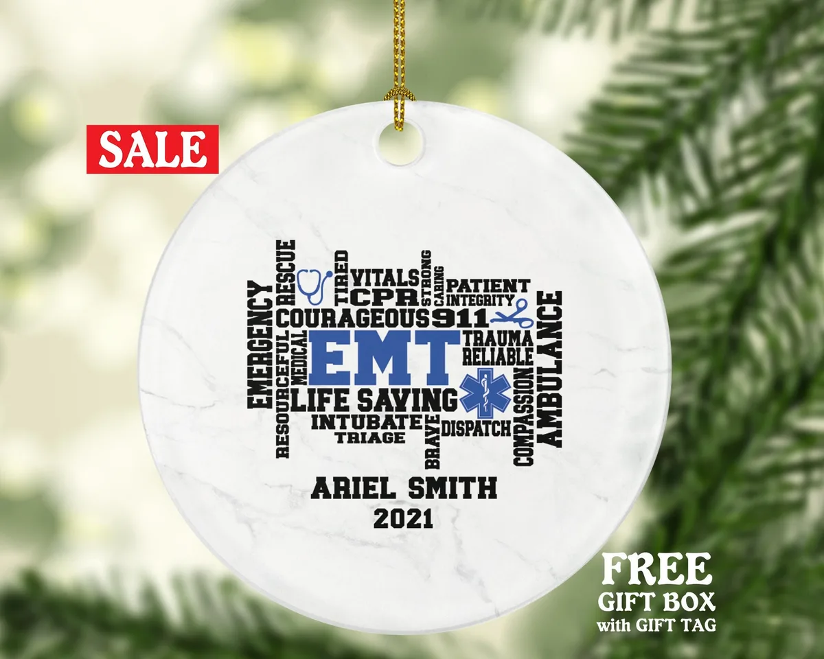 Emergency Medical Technician  EMT Christmas Ornament Personalized - Fist Responder Ambulance Custom Name Year Holiday Gift