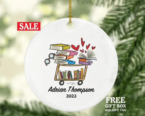 Librarian Christmas Ornament Personalized - Library Worker Bookworm Gift Custom Name