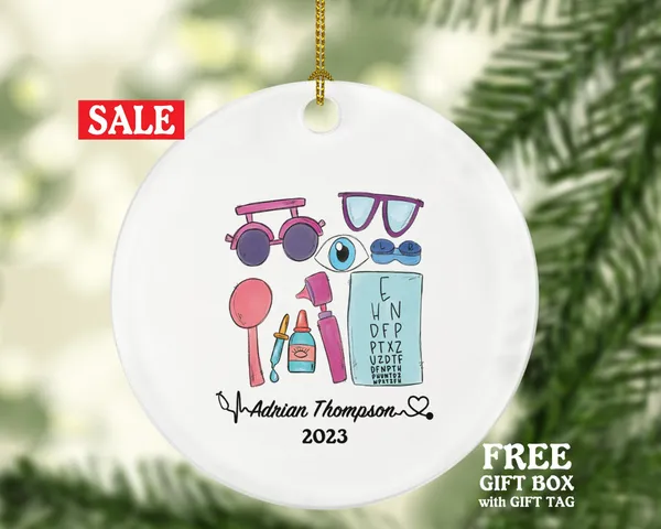 Optometrist Christmas Ornament Personalized - Eyes Seeing Doctor Visual System Gift Graduation Appreciation Gift for Female or Male