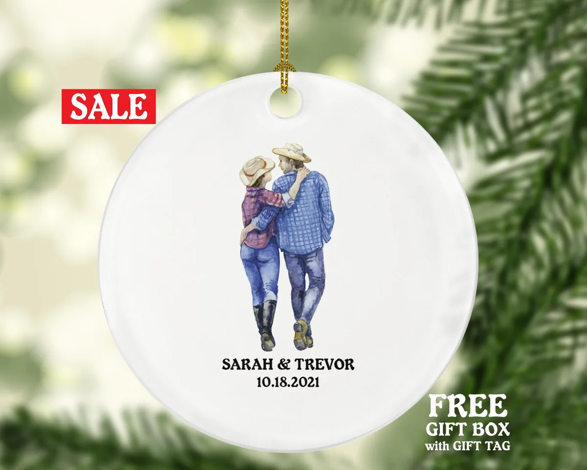 Cowboy and Cowgirl Western Couple Christmas Ornament,  Gift Rancher Texas Farm Personalized Xmas Present