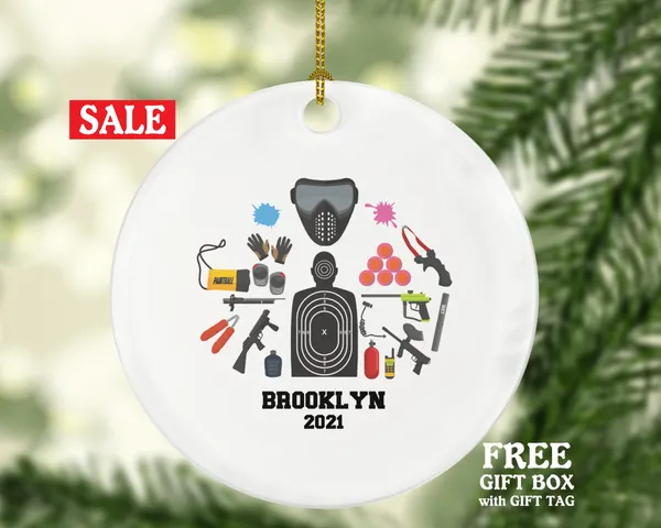 Paintball Christmas Ornament Personalized, Custom Gift For Paintball Player, Paintball Gun