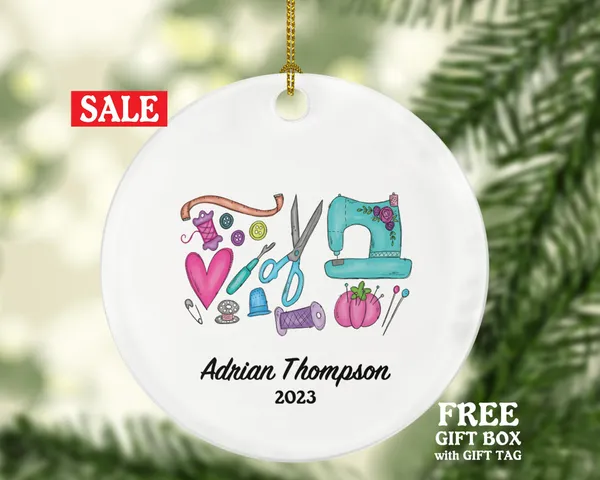 Sewing Christmas Ornament Personalized - Sewing Lover - Sewer Quilter Stitcher Tailor Custom Gift - Sewing Machine Tree