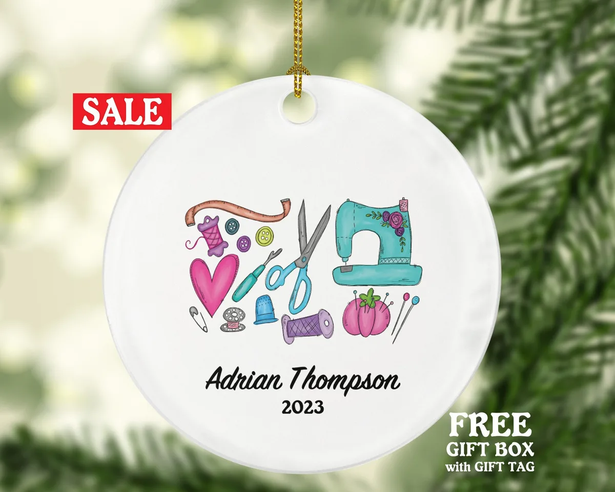 Sewing Christmas Ornament Personalized - Sewing Lover - Sewer Quilter Stitcher Tailor Custom Gift - Sewing Machine Tree