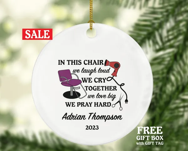 Hair Dresser, Stylist Christmas Ornament Personalized - Hair Stylist Gift Getting a Hair Cut - Custom Name Year