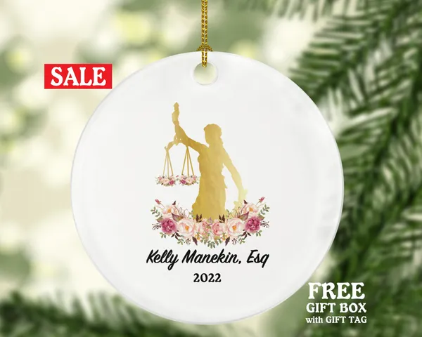 Personalized Lawyer Christmas Ornament, Custom Lawyer Gift, Attorney at Law, Judge Statue of Liberty