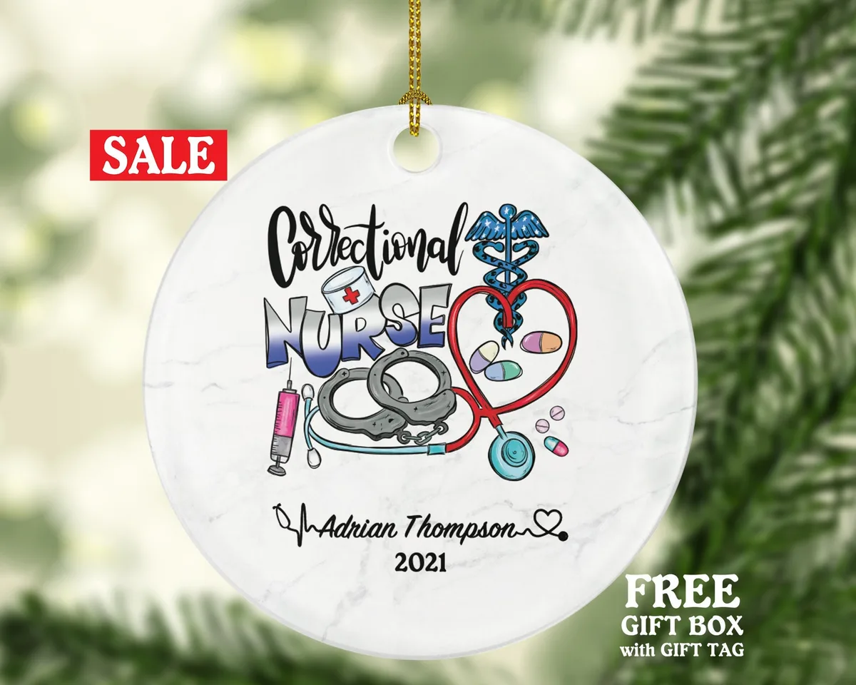 Correctional Nurse Christmas Ornament Personalized -  Gift for Correctional Facilities Jail Nurse Health Worker Custom Medical