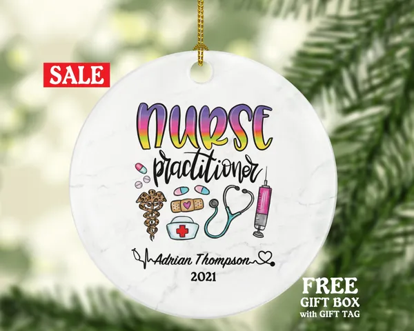 Nurse Practitioner Christmas Ornament Personalized - Nursing Health Worker Gift from Patient for Nurse Practitioner Custom Medical