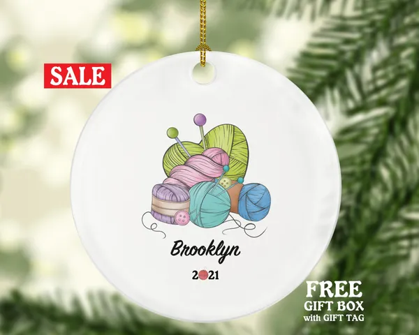 Knitting Christmas Ornament Personalized - Knitters Gift - Crochets, Needles and Yarn Balls - Christmas Knitting