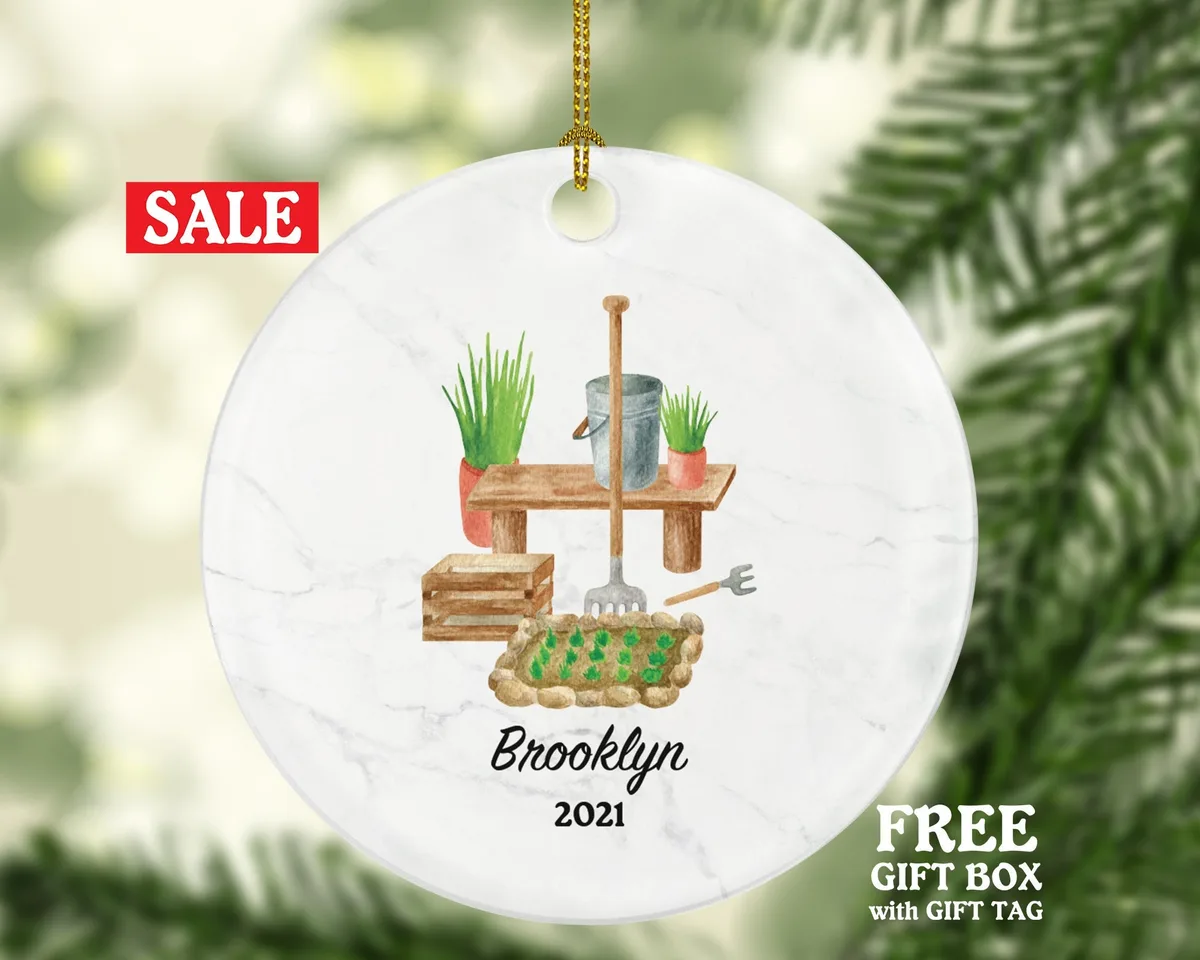 Gardening Christmas Ornament Personalized - Gift for a Gardener - Custom Name Year