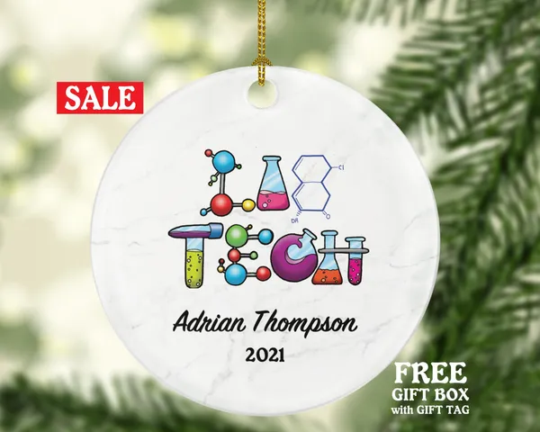 Lab Tech Christmas Ornament Personalized - Phlebotomist Gift, Healthcare Worker Essential Employee Appreciation, Hospital Worker