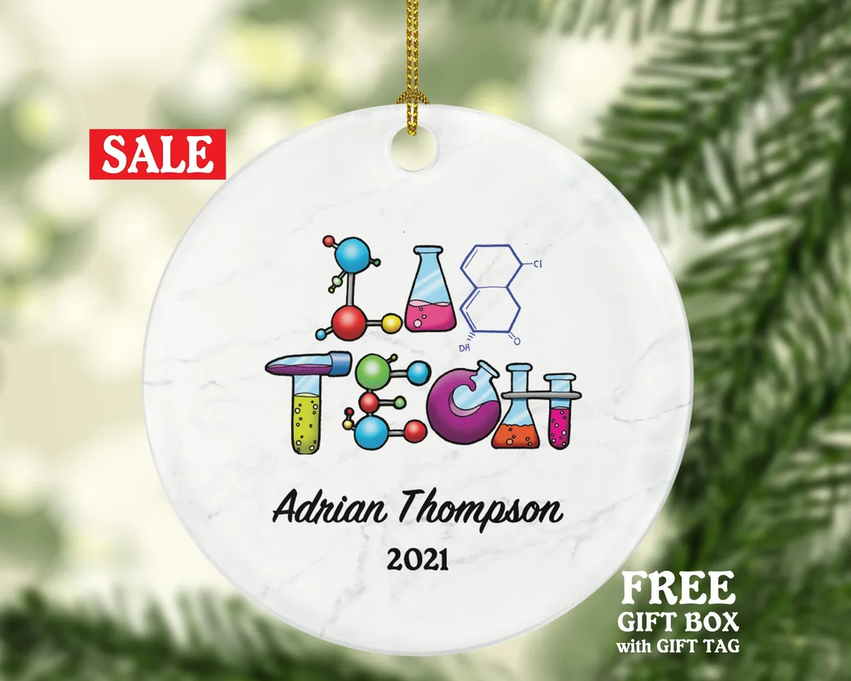 Lab Tech Christmas Ornament Personalized - Phlebotomist Gift, Healthcare Worker Essential Employee Appreciation, Hospital Worker