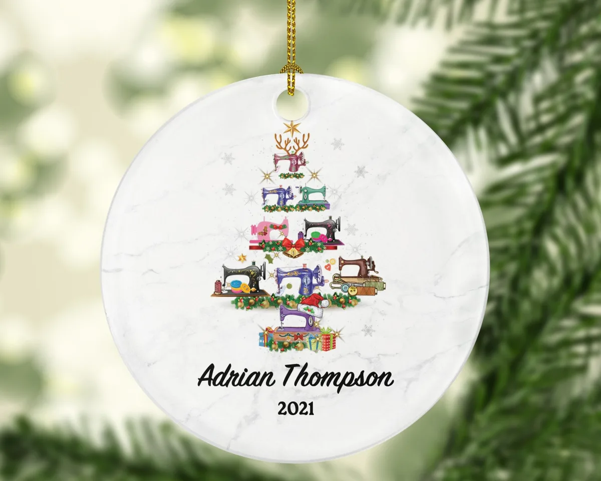 Sewing Christmas Ornament Personalized - Sewing Lover - Sewer Quilter Stitcher Tailor Custom Gift - Sewing Machine Tree
