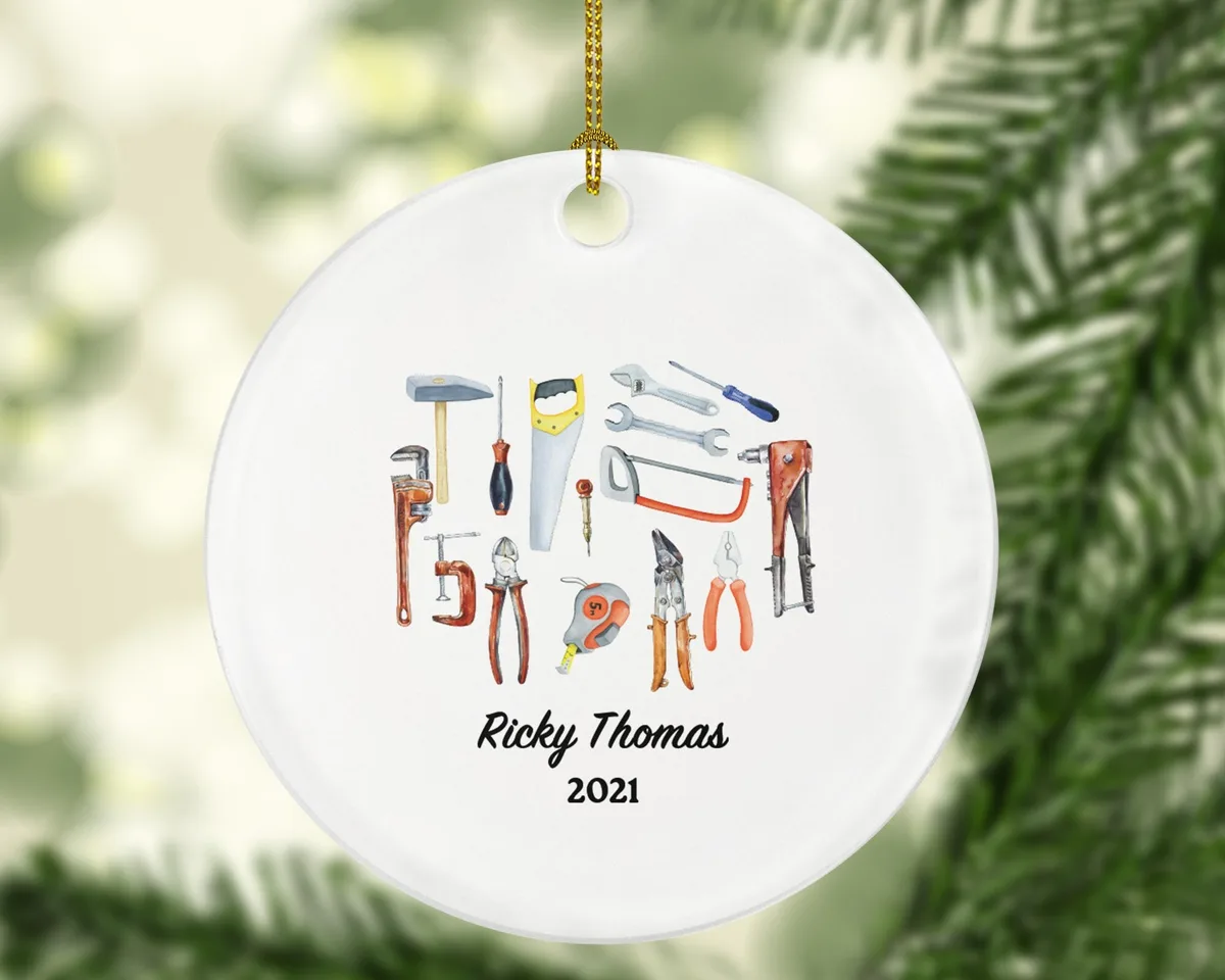 Handyman Tools Set Christmas Ornament, Personalized Carpenter Fix It, Contractor Husband Uncle Repair Man Xmas Custom Name