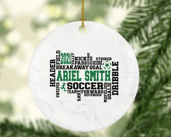 Soccer Playing Christmas Ornament Personalized- Goal Keeper Saver Coach Team Player Gift Gamer Sports Match Champion - Female Male Girl Boy