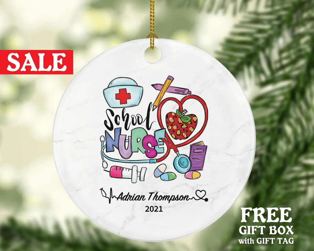 School Nurse Christmas Ornament Personalized -  Nurse Registered Health Worker Gift from Patient for Nurse RN Custom Medical