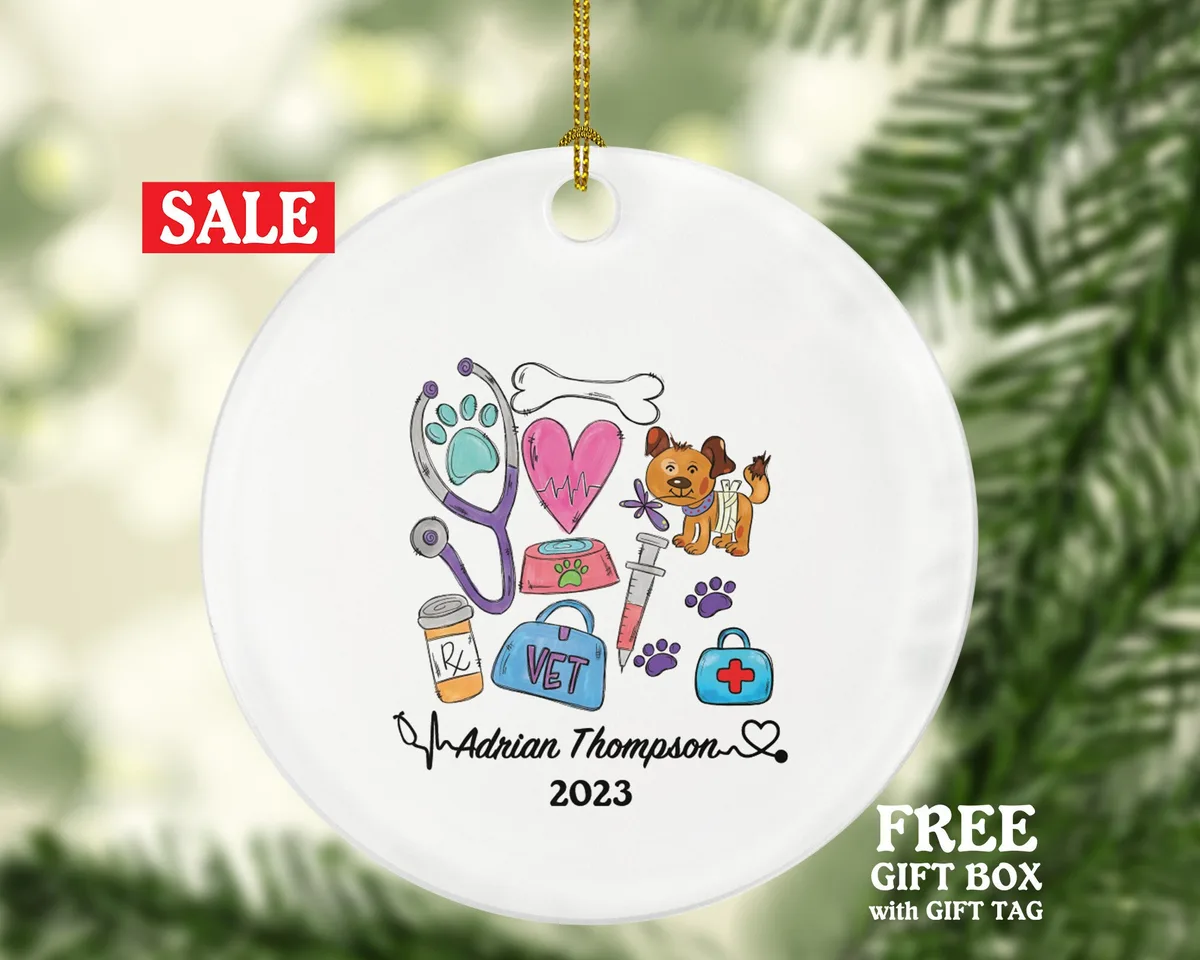 Veterinarian Christmas Ornament Personalized - Vet Animal Doctor Researcher Flower Pet Physician Medical Occupation Super Power Veterinary