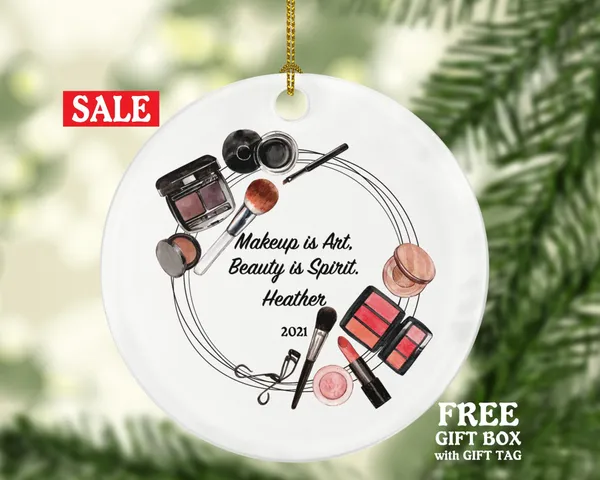 Personalized Beautician Makeup Artist Christmas Ornament - Cosmetology Make up Lover Beauty School hairdresser Salon Owner Stylist