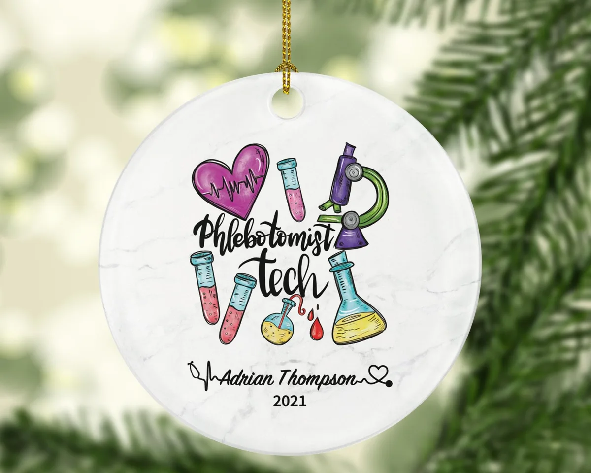 Phlebotomist Tech Christmas Ornament Personalized - Lab Tech Gift, Healthcare Worker Essential Employee Appreciation, Hospital Worker