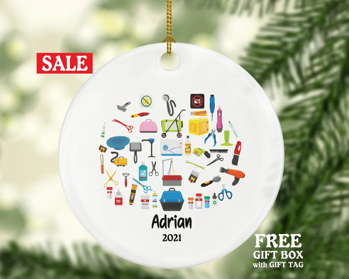 Pet Groomer Christmas Ornament Personalized - Dog Salon, Shop Groomer, Pet Animal Owner Gift - Custom Name Year