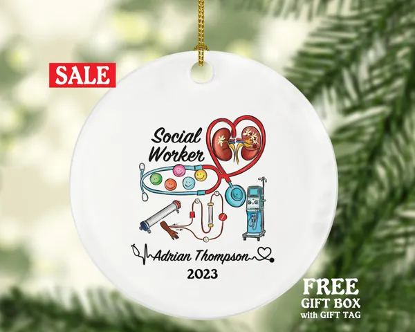Dialysis Social Worker Christmas Ornament Personalized -  Urinary System Patient Employee Custom Name Year Gift