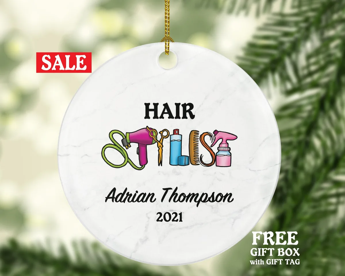 Hair Stylist Christmas Ornament Personalized - Hair Dresser Gift Getting a Hair Cut - Custom Name Year