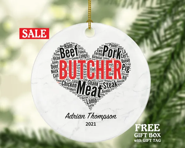 Butcher Christmas Ornament Personalized - Meat Store Worker Custom Name Gift