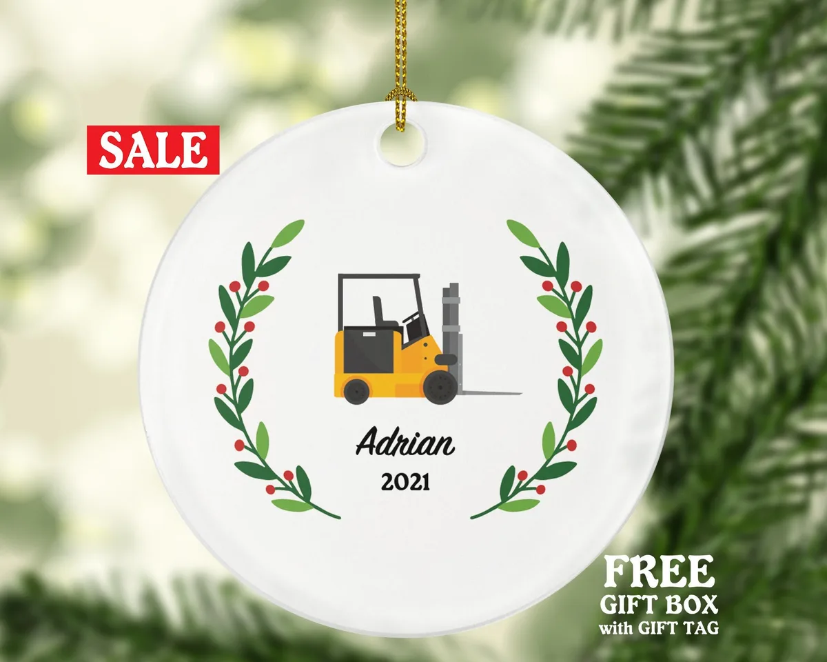 Heavy Duty Worker Forklift Operator Christmas Ornament Personalized - Fork Truck Vehicle Gift for a Warehouse Employee Employer Custom Name