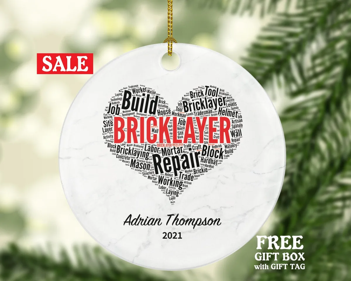 Bricklayer Personalized Christmas Ornament - Construction Builder Worker Handy Man Custom Gift - Constructing Brickwork by Laying Bricks