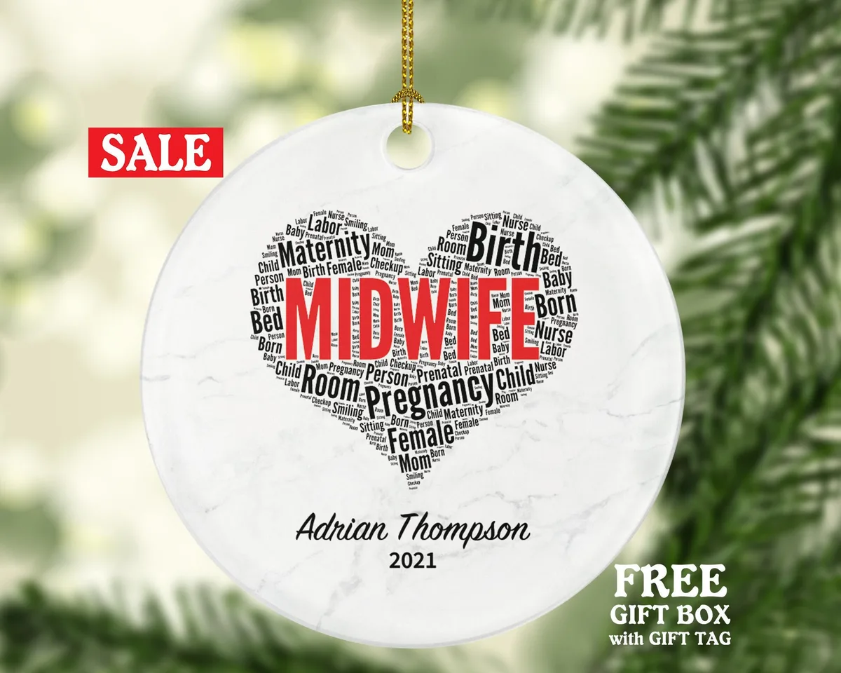 Midwife Christmas Ornament Personalized - Midwife Health Worker Gift from Patient for Custom Medical