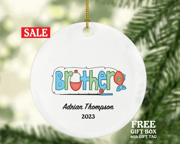 Fisher Brother Christmas Ornament Personalized - Fishing Fisher Fisherman Ornament with Name - Custom Gift for Fisher Bro