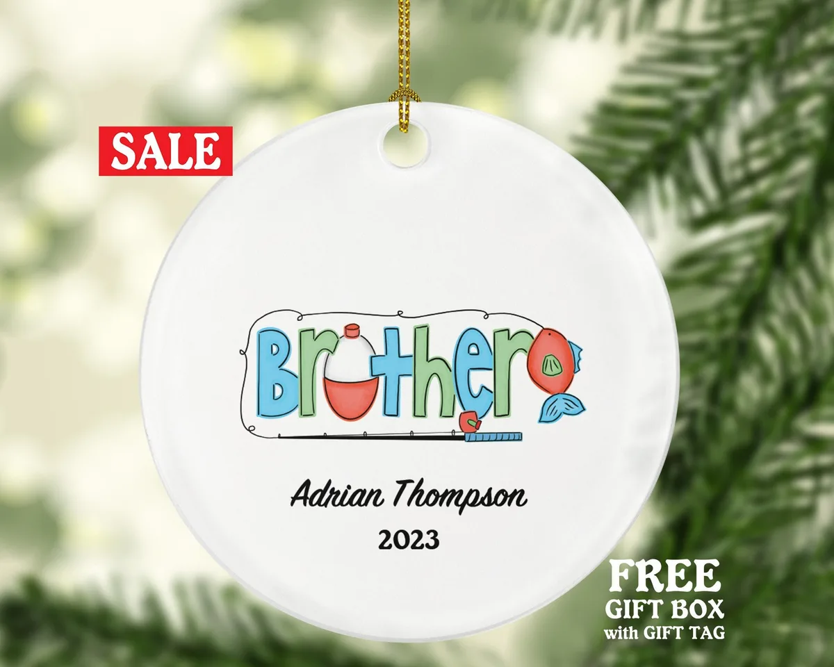 Fisher Brother Christmas Ornament Personalized - Fishing Fisher Fisherman Ornament with Name - Custom Gift for Fisher Bro