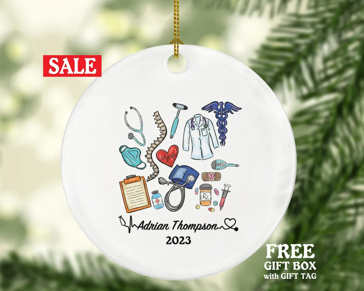 Doctor Christmas Ornament Personalized - Nurse Ambulance Aid Therapist Surgeon Medical Dr Physician Gift for MD RN - Custom Name Year