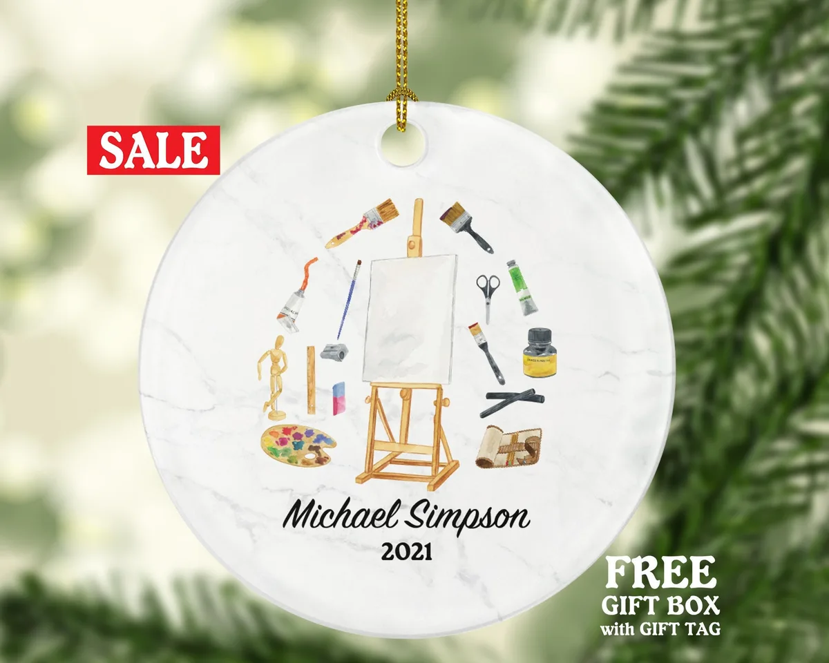 Artist Personalized Ornament, Christmas Art Lover, Art Teacher, Xmas Artist Drawing Painting Art Craft Custom Gift